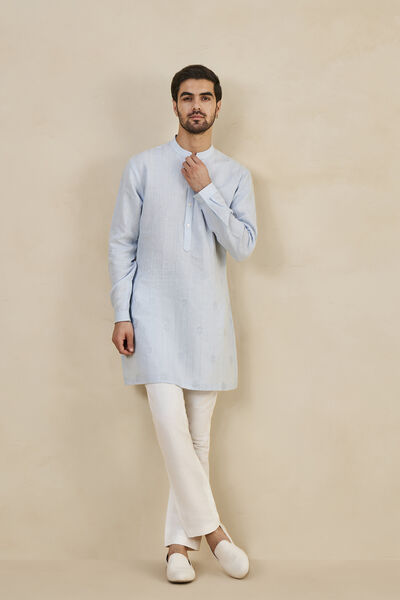 Sarish Linen Kurta - Powder Blue